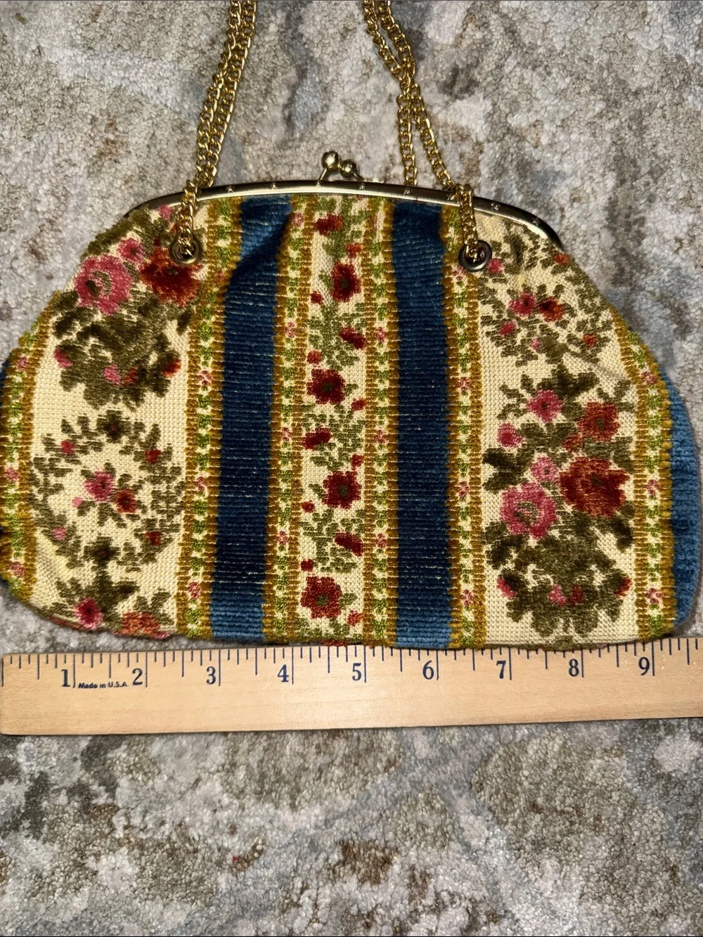 Vintage Floral Tapestry Shoulder Bag in Blue, Cream and Pink